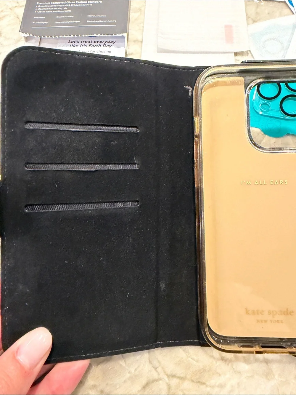 kate spade Two-Tone Beige Phone Case Portfilio iPhone14 Pro w/ Accessories